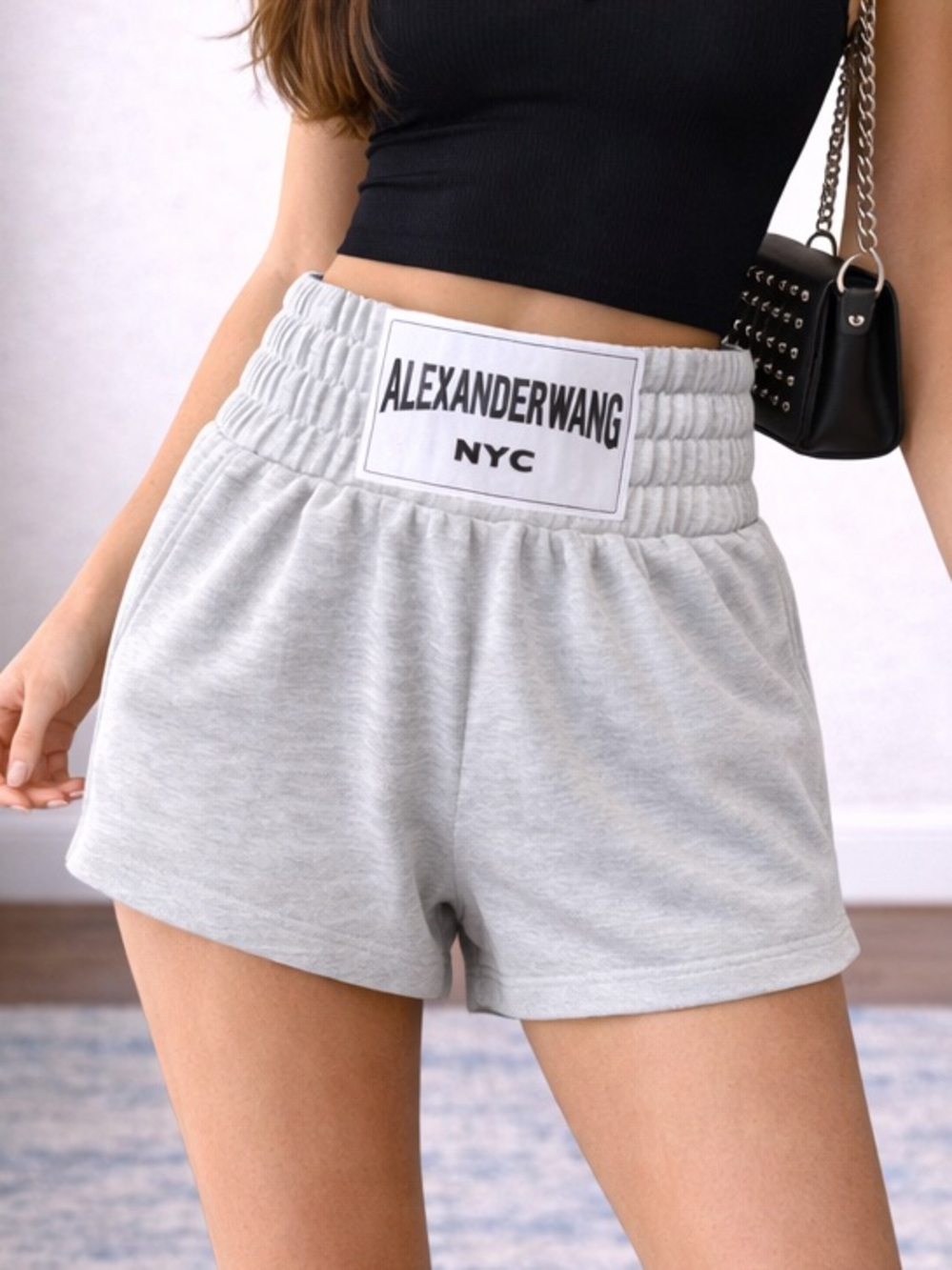 Alexander Wang Grey Athletic Shorts with High Ruched Waistband